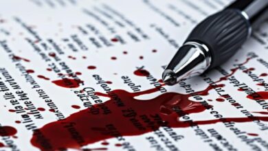 Blood on a paper alongwith pen showcasing victim impact statement advice
