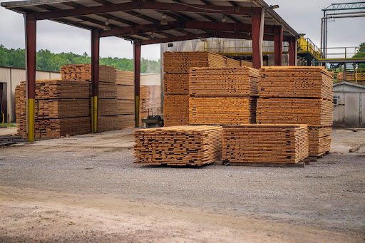 Stacks of heat treated wooden pallets ready for international shipping